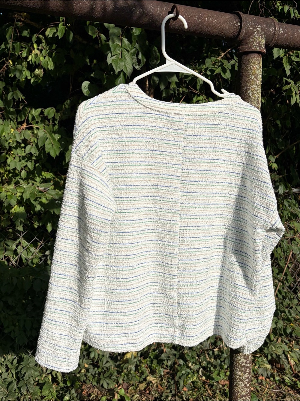 LOFT Cream Striped Long-Sleeve V-Notch Knit Top - Picture 6 of 6